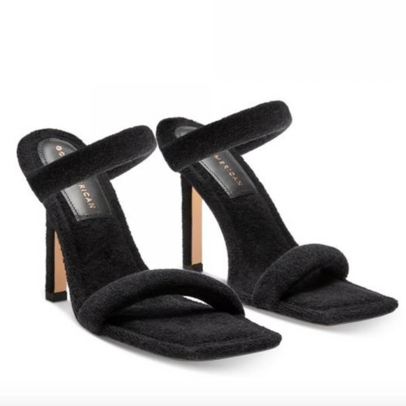 Good American Shoes - Good American Terry Square Toe Strappy Heeled Sandals In Black Size 11 New